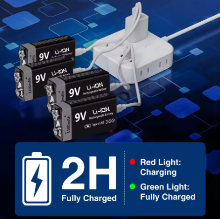 BATERIA 9V RECARGABLE CON CABLE USB TIPO C