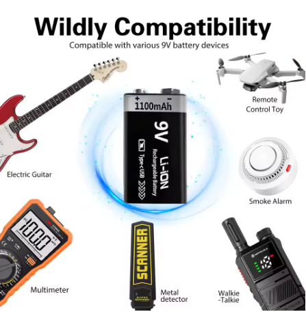 BATERIA 9V RECARGABLE CON CABLE USB TIPO C