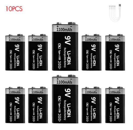 BATERIA 9V RECARGABLE CON CABLE USB TIPO C
