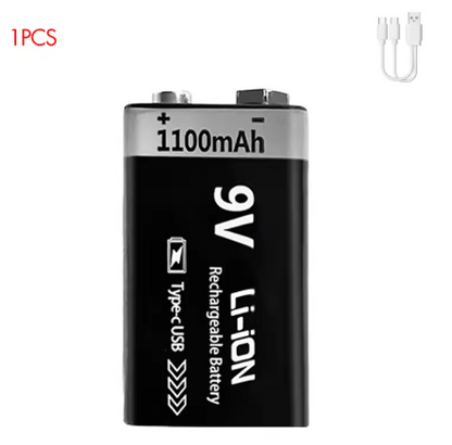 BATERIA 9V RECARGABLE CON CABLE USB TIPO C