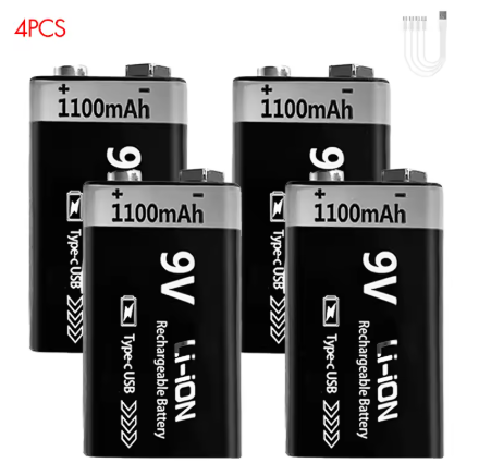 BATERIA 9V RECARGABLE CON CABLE USB TIPO C