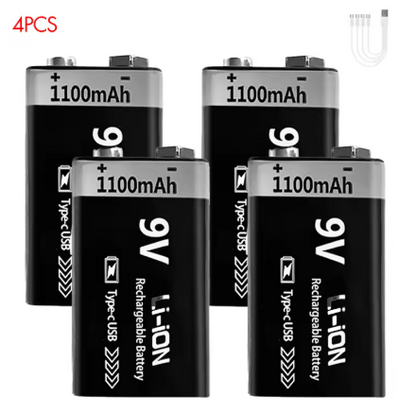BATERIA 9V RECARGABLE CON CABLE USB TIPO C