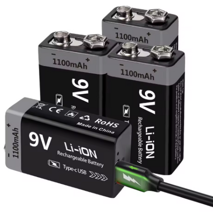 BATERIA 9V RECARGABLE CON CABLE USB TIPO C